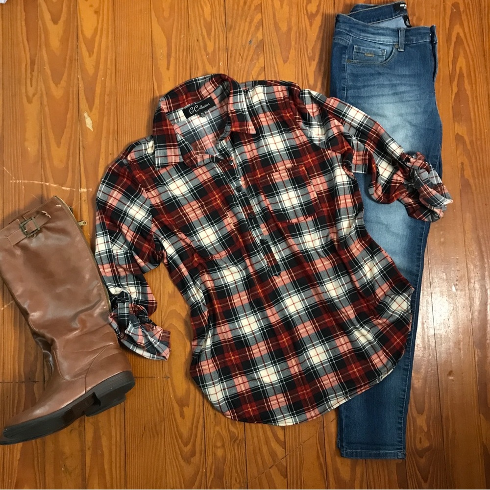 Pullover Plaid Shirt Tunic‎ Top